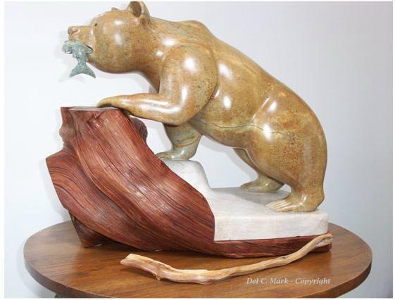 Golden Steatite Bear by Master Soapstone Carver Del C. Mark