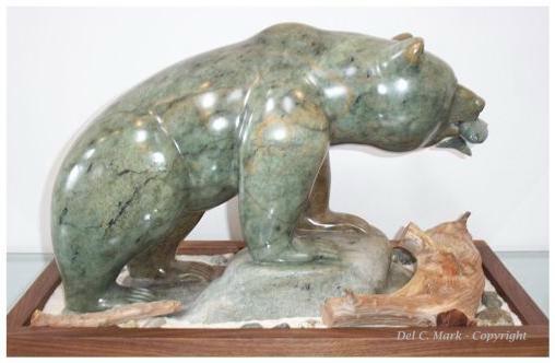 Green Steatite Bear by Master Soapstone Carver Del C. Mark